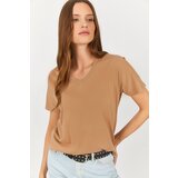 armonika Women's Mink V-Neck T-shirt | shoptok.hr