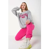 K&H TWENTY-ONE Women's Gray Pink California 1991 Printed Oversized Bottoms and Tracksuits Set