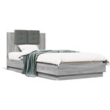 vidaXL Posteljni okvir z vzglavjem siva sonoma 100x200 cm inž. les | Shoptok.si