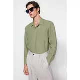 Trendyol Khaki Men's Regular Fit Shirt Collar Long Sleeve Concealed Flash, One Pocket Shirt