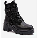 Kesi Leather work ankle boots decorated with rhinestones GOE Black Cene