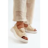 Zazoo 2939 Leather Women's Sandals with Bow Light Beige Cene
