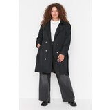 Trendyol Curve Black Shoulders Epaulette Detailed Jacket Collar Belted Long Trench Coat Cene