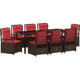 vidaXL 9-delni vrtni jedilni set Rjava Poli Ratan - - Rjava - 114.5 - Običajne - | Shoptok.si