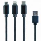 Gembird USB 3-in-1 charging splitter cable iPhone, micro-USB and/or USB-C device, black, 1 m CC-USB2-AM31-1M Cene