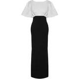 Trendyol Black and White Top Matte Satin Detailed Long Evening Evening Dress