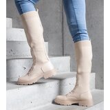 Gemre Beige slip-on boots with a stretchy fabric upper Luana | Shoptok.si