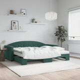  The Living Store Izvlečna dnevna postelja z vzmetnico tm. zelena 90x200 cm žamet - Izvlečna Dnevna Postelja, (21489254) Cene