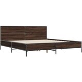  Posteljni okvir rjav hrast 200x200 cm inženirski les in kovina | Shoptok.si