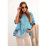Kesi Włoski Women's cotton shirt with button and pocket turquoise | shoptok.hr