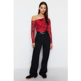 Trendyol Red Tulle Lined Asymmetric Collar Knitted Knitted Blouse | Shoptok.si