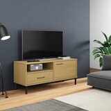 vidaXL Ormarić za TV s metalnim nogama smeđi od masivne borovine OSLO | shoptok.hr