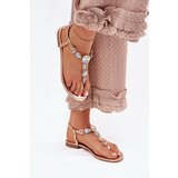 Boto Womens sandals on flat heel with crystals rose gold Fiolalia | ePonuda.com