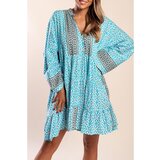 Fenzy Bombažna Mini Obleka S Potiskom, Svetlo Modra | Shoptok.si