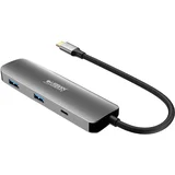 URBAN FACTORY, USB-C 4-v-1 večvratni hub HDMI 4K / 2 USB-A 3.0 / USB-C 3.0 PD 100W, Siva, (5000185072)