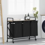  Košara za rublje s 3 odjeljka i kotačićima, boja hrasta Sonoma | Shoptok.si