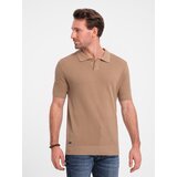 Ombre Men's structured knit polo shirt - light brown Cijene