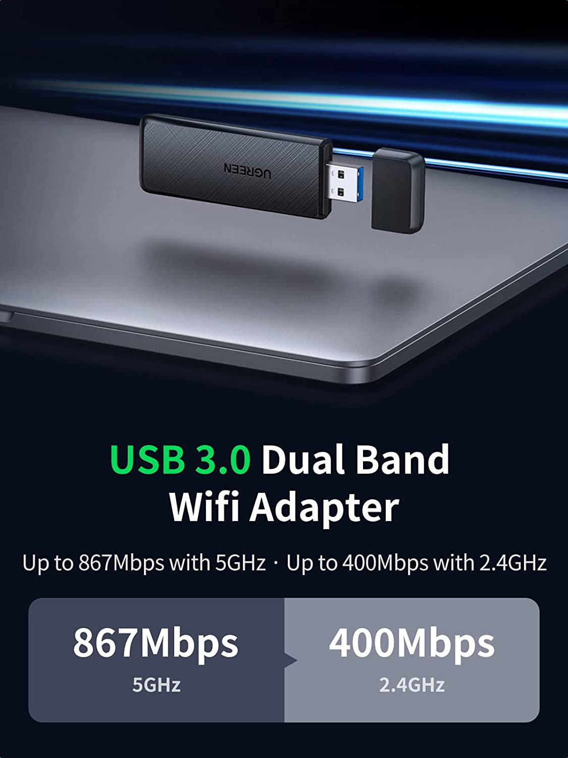Ugreen USB WiFi adapter AC1300, 1300Mbps 802.11 Dvostrani Band | shoptok.hr