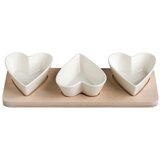 Brandani Komplet 3 servirnih skled iz porcelana na pladnju iz bambusa Hearts Cene