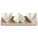 Brandani Komplet 3 servirnih skled iz porcelana na pladnju iz bambusa Hearts