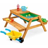 Kinder Home dječji drveni stol s klupama i pješčanikom 2u1, podizna ploča, 90x86x50 cm | shoptok.hr