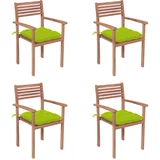 Vrtne stolice s jarko zelenim jastucima 4 kom masivna tikovina