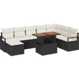 vidaXL 9-delni vrtni kavč set z blazinami črn poli ratan akacijev | Shoptok.si