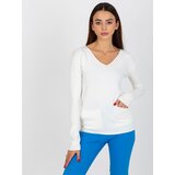 Fashion Hunters Ecru smooth classic sweater with neckline | shoptok.hr