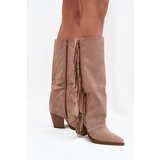 Boto Women's Cowboy Boots With Fringes On A Heel Beige Tivara | ePonuda.com