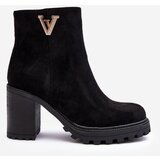 Boto Women's Suede Boots On Heel With Decoration Black Strong | Shoptok.si