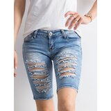 Fashion Hunters Blue denim bermudas with holes Cene