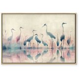  Slika - Birds by the lake - herons painted in watercolour in delicate grey and pink colours 90x60 U prirodnom drvenom okviru | shoptok.hr