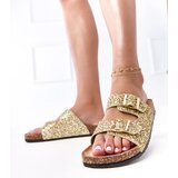  Golden Glitter Cork Sole Sandals Flotila | Shoptok.si