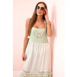 Kesi Włoski Women's boho dress with straps with embroidery and lace mint Cijene