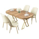 Hanah home trpezarijski set Lai, sto i 4 stolice, ploča u dekoru Hazar, zlatne noge, krem tkanina Babyface | Eponuda.com