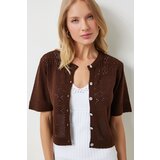  Women's Brown Openwork Seasonal Knitwear Cardigan Cijene