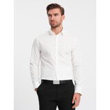 Ombre Classic men's cotton SLIM FIT shirt with anchors - white cene