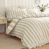 Catherine Lansfield Bež 3-delna posteljnina za zakonsko posteljo 200x200 cm Seersucker Frill Stripe – | Shoptok.si