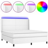 Krevet box spring s madracem LED bijeli 160x200 cm umjetna koža | Eponuda.com