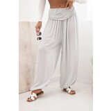 Kesi Włoski Women's viscose trousers with wide leg and ruffles grey | shoptok.hr