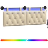  stensko vzglavje za posteljo, z LED svetlobo, tekstil, 150 × 55 × 7cm, kremna, 3424632 | Shoptok.si