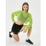 Koton Crop Mesh T-Shirt Sports Long Sleeve Crew Neck