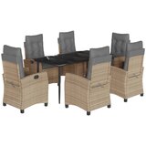 vidaXL Vrtna garnitura - 7-dijelni vrtni blagovaonski set od poliratana s jastucima bež - Dužina stola 160 cm Sa naslonom za noge 6 | shoptok.hr