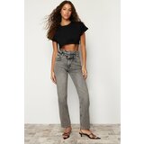Trendyol Anthracite Double Belted High Waist Wide Leg Jeans cene