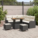 vidaXL set od 8 komada vrtnih sofa s jastučićima crni poli ratan akacija, 2-sjedni vrtni sofa s jastučićima crni poli ratan, 3 komada vrtni blagovaonski set s jastučićima crni poli ratan akacija Cijene