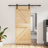  Klizna vrata Prirodna i crna 85 x 210 cm Čvrsta borovina | shoptok.hr