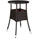 The Living Store Vrtna miza Ø60x75 cm kaljeno steklo in poli ratan rjava - Vrtna Miza, (21460811) | Shoptok.si