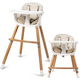  Dječji stolac 2 u 1 od drva, podesiv, dim. 57 x 57 x 83 cm (krem bijela + prirodna) | shoptok.hr