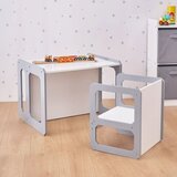 Kinder Home Montessori dječji stol i stolčić drveni komplet 3 u 1, bijelo i sivo | shoptok.hr