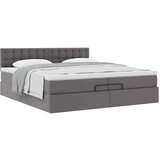 vidaXL Otomanski posteljni okvir z vzmetnicami siv 200x200cm um. usnje, (21609406) | Shoptok.si